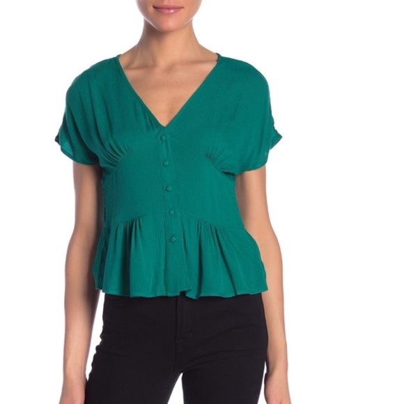 HIATUS Button Front Short Sleeve Blouse - Picture 1 of 6